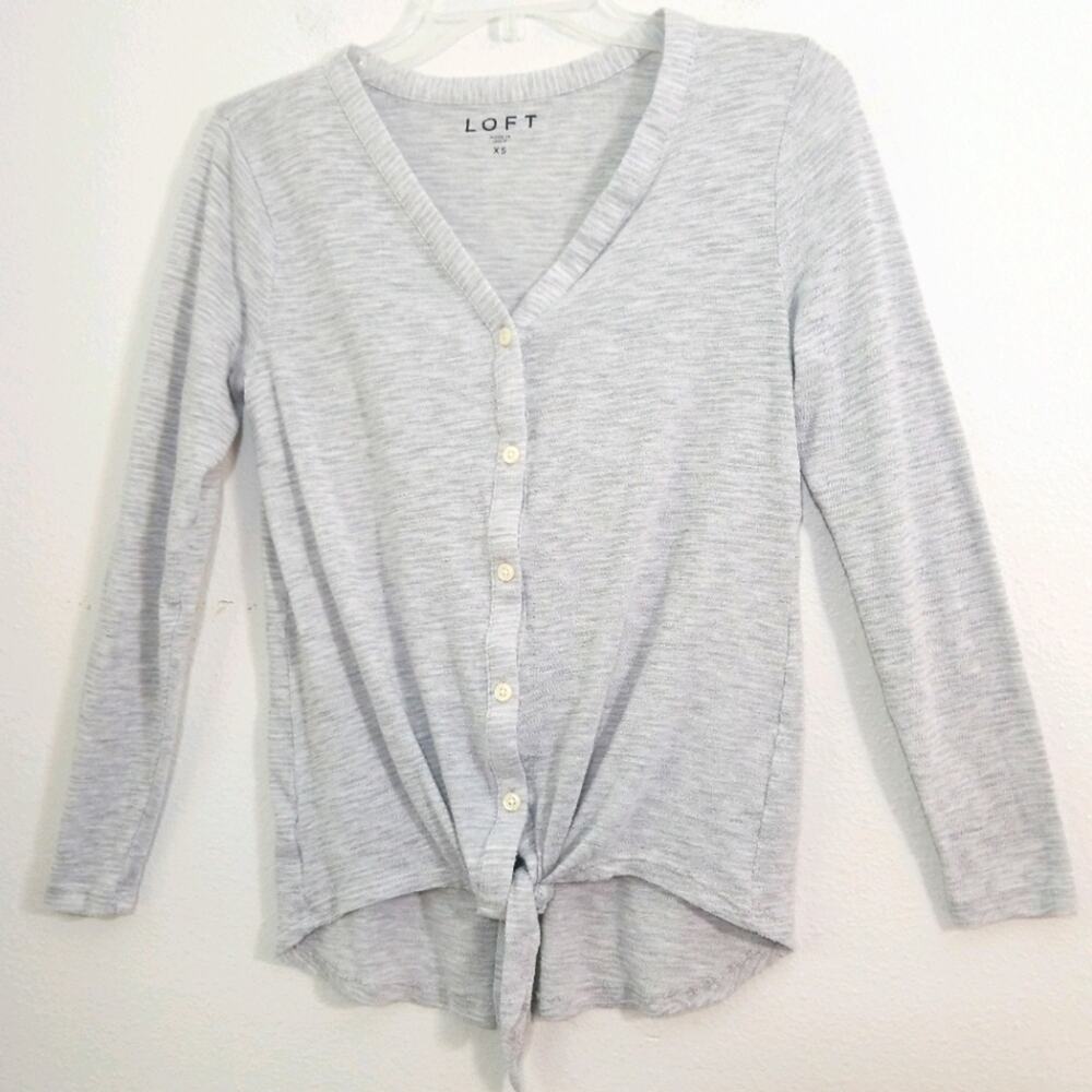 Loft space dyed tie front henley long sleeve top